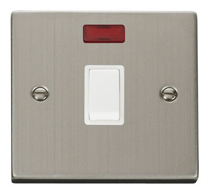 Stainless Steel 1 Gang 20A DP Switch With Neon - White Trim - SE Home