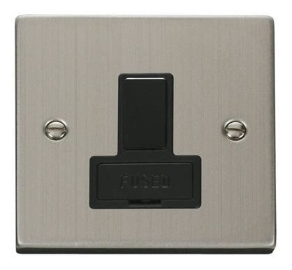 Stainless Steel 13A Fused Connection Unit Switched - Black Trim - SE Home