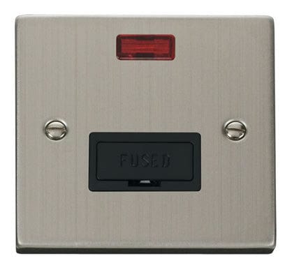 Stainless Steel 13A Fused Connection Unit With Neon - Black Trim - SE Home