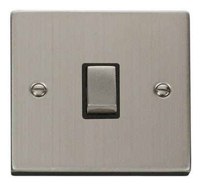 Stainless Steel 1 Gang 20A Ingot DP Switch - Black Trim - SE Home