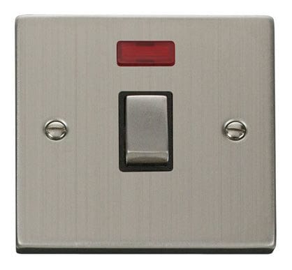 Stainless Steel 1 Gang 20A Ingot DP Switch With Neon - Black Trim - SE Home