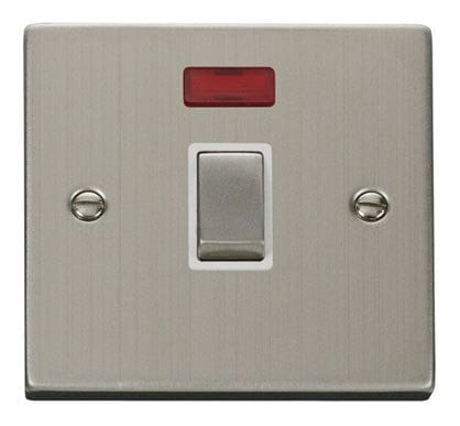 Stainless Steel 1 Gang 20A Ingot DP Switch With Neon - White Trim - SE Home