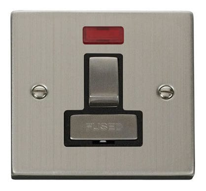 Stainless Steel 13A Fused Ingot Connection Unit Switched With Neon - Black Trim - SE Home