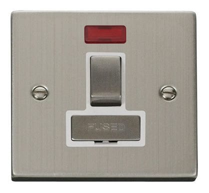 Stainless Steel 13A Fused Ingot Connection Unit Switched With Neon - White Trim - SE Home