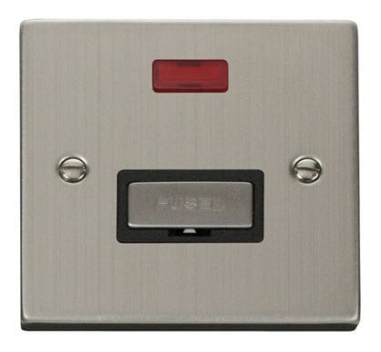 Stainless Steel 13A Fused Ingot Connection Unit With Neon - Black Trim - SE Home