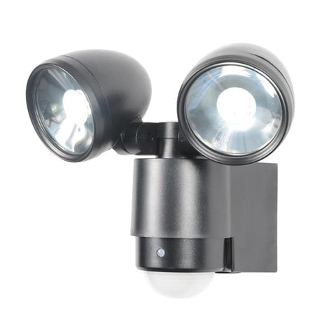 Black Zinc Sirocco Outdoor LED Twinspot Floodlight & PIR - 2 x 3W - IP44 - SE Home