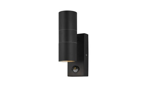 Zinc Leto Black GU10 2 Light Up & Down Wall Fitting with PIR - SE Home