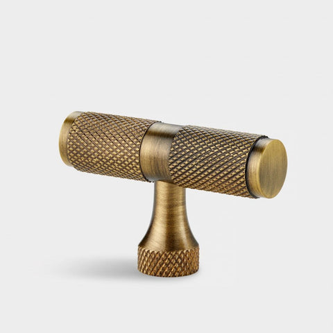 T Bar Knurled Brass Cupboard Door Handle - Antique Brass - SE Home