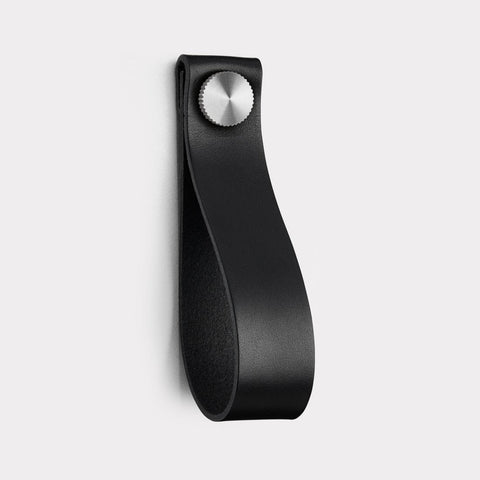 Large Black Leather Cupboard Door Pull Handle - Stud Colour: Silver - SE Home