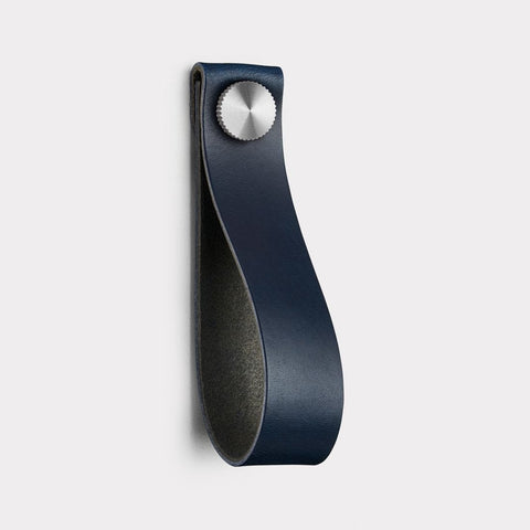 Large Blue Leather Cupboard Door Pull Handle - Stud Colour: Silver - SE Home