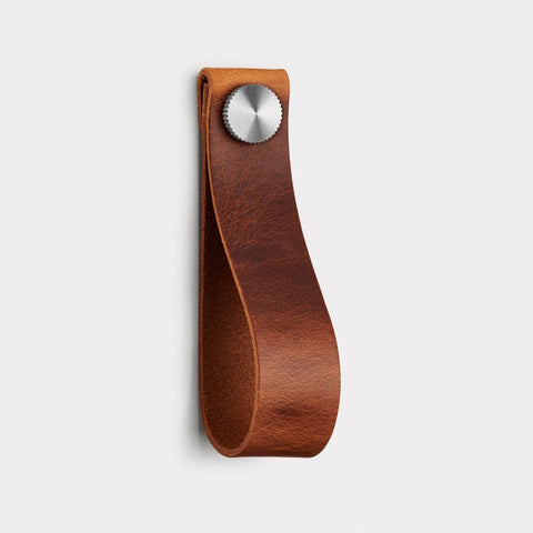 Large Brown Leather Cupboard Door Pull Handle - Stud Colour: Silver - SE Home