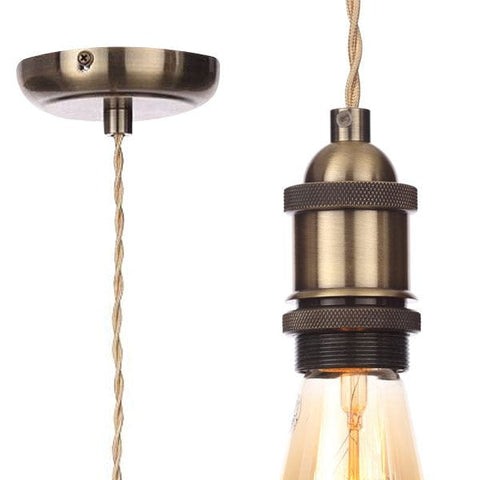 Inlight - Vintage Style Braided Champagne Cable Ceiling Pendant - Antique Brass