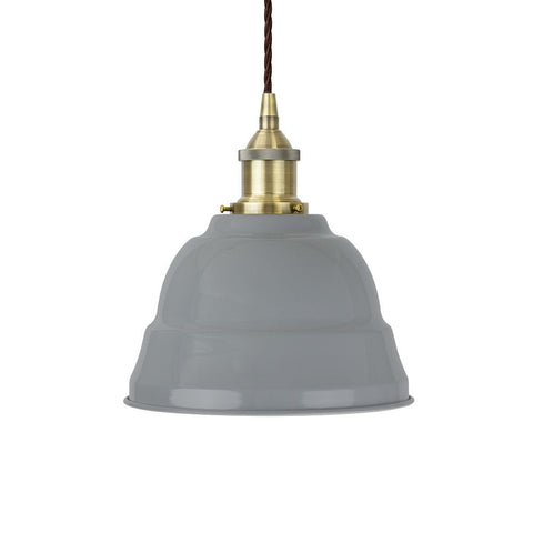 French Grey Lincoln Painted Pendant Light - Antique Brass Lamp Holder & Ceiling Rose - SE Home