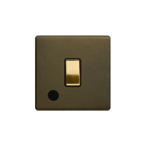 Screwless Bronze and Brushed Brass - Black Trim Screwless Fusion Bronze & Brushed Brass 20A 1 Gang Intermediate Toggle Light Switch Black Trim