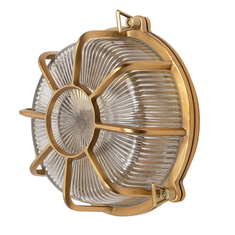 Industrial & Nautical Wall Lights Carlisle Lacquered Brass IP66 Web Prismatic Glass Wall Light - The Outdoor & Bathroom Collection