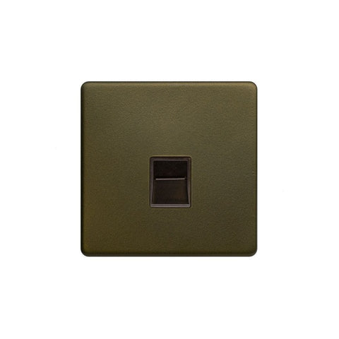 Screwless Fusion Bronze & Brushed Brass 1 Gang Tel Secondary Socket Black Trim - SE Home