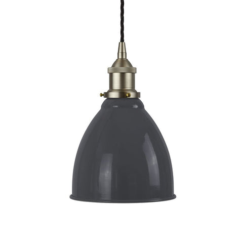 Slate Grey Classic Painted Pendant Light - Brushed Chrome Lamp Holder & Ceiling Rose - SE Home