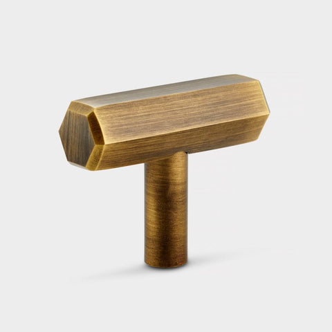 T Bar Hexagonal Brass Cupboard Door Handle - Antique Brass - SE Home