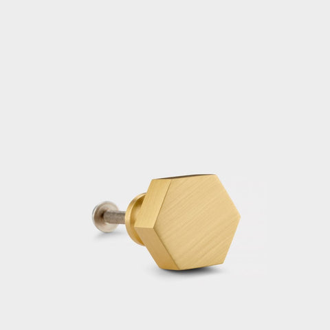 Small Hexagon Brass Cupboard Door Knob Handle - Satin Brass - SE Home