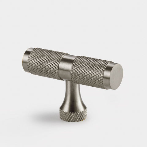 T Bar Knurled Brass Cupboard Door Handle - Silver - SE Home
