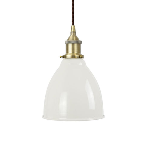 Clay White Classic Painted Pendant Light - Antique Brass Lamp Holder & Ceiling Rose - SE Home