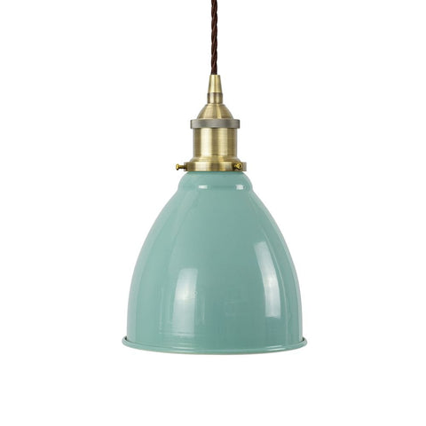Duck Egg Blue Classic Painted Pendant Light - Antique Brass Lamp Holder & Ceiling Rose - SE Home