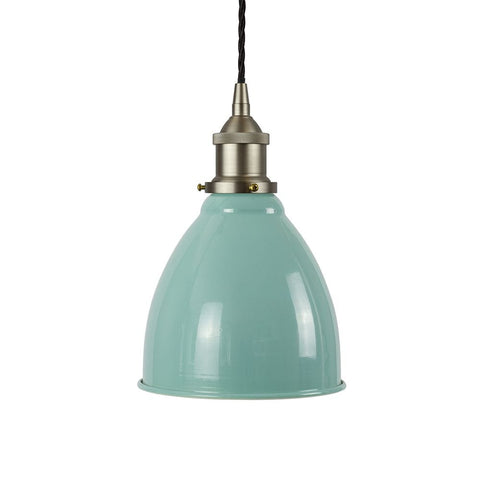 Modern Hand Painted Iron Pendant Lights Duck Egg Blue Classic Painted Pendant Light - Brushed Chrome Lamp Holder & Ceiling Rose