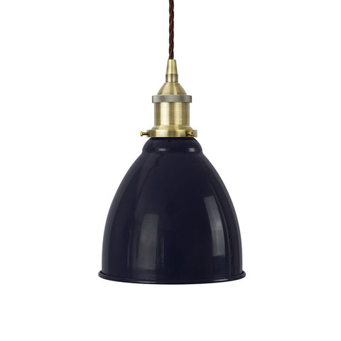 Navy Blue Classic Painted Pendant Light - Antique Brass Lamp Holder & Ceiling Rose - SE Home