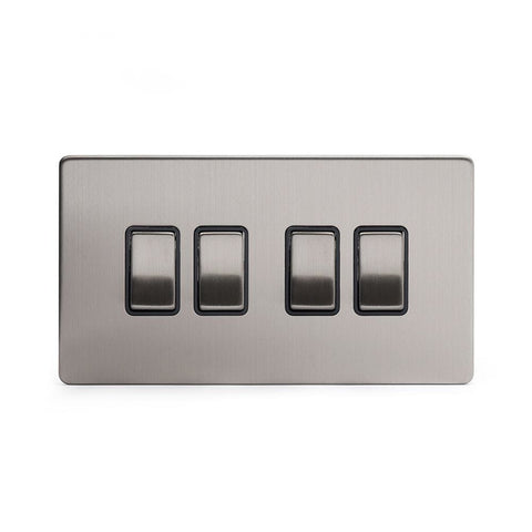Screwless Brushed Chrome 4 Gang Intermediate Light Switch - SE Home