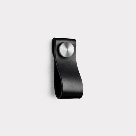 Handles Small Black Leather Cupboard Door Pull Handle - Stud Colour: Silver