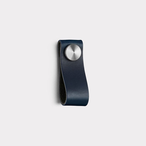 Small Blue Leather Cupboard Door Pull Handle - Stud Colour: Silver - SE Home