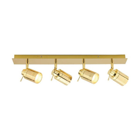 4 Light Bathroom Ceiling Spotlight Bar - Brass