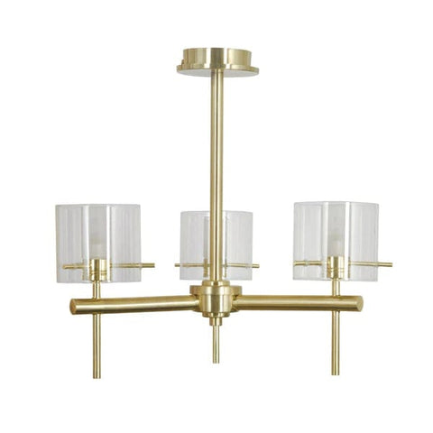 Gene 3 Light Semi Flush Bathroom Ceiling Fitting In Satin Brass And Clear Glass Shades - SE Home
