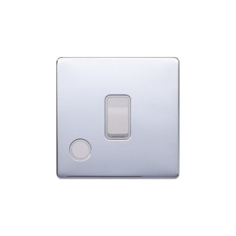 Screwless Polished Chrome - White Trim - Raised Plate Screwless Raised - Polished Chrome 20A 1 Gang Double Pole Switch Flex Outlet - White Trim