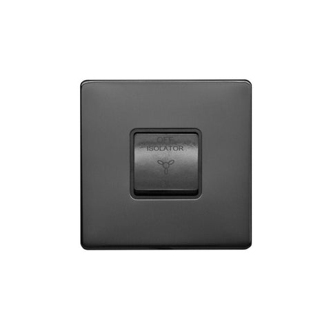 Screwless Black Nickel - Black Trim - Raised Plate Screwless Raised - Black Nickel 10A 1 Gang 1 Way 3-Pole Fan Isolator Switch - Black Trim