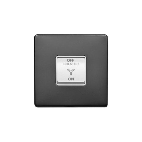 Screwless Raised - Black Nickel 10A 1 Gang 1 Way 3-Pole Fan Isolator Switch - White Trim - SE Home