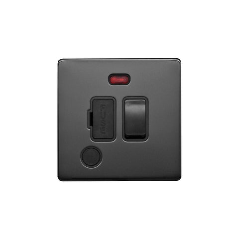 Screwless Black Nickel - Black Trim - Raised Plate Screwless Raised - Black Nickel 13A Switched Fuse Connection Unit&Flex Outlet/Neon- Black Trim