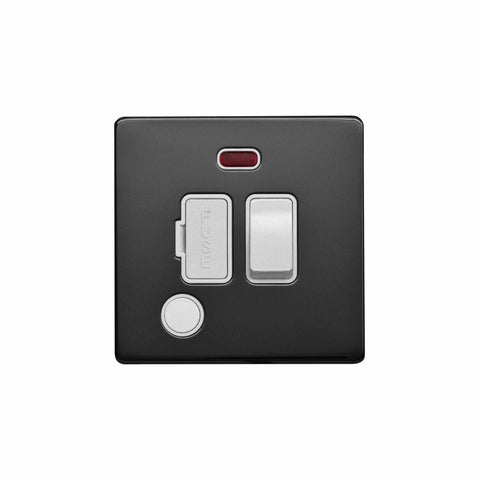 Screwless Raised - Black Nickel 13A Switched Fuse Connection Unit & Flex Outlet/Neon- White Trim - SE Home