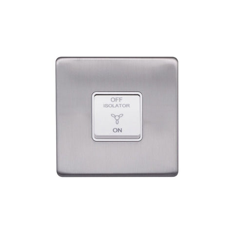 Screwless Raised - Brushed Chrome 10A 1 Gang 1 Way 3-Pole Fan Isolator Switch - White Trim - SE Home
