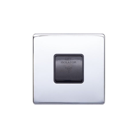 Screwless Raised - Polished Chrome 10A 1 Gang 1 Way 3-Pole Fan Isolator Switch - Black Trim - SE Home