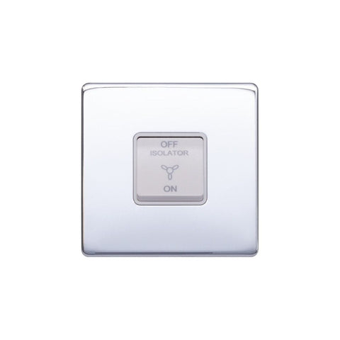 Screwless Raised - Polished Chrome 10A 1 Gang 1 Way 3-Pole Fan Isolator Switch - White Trim - SE Home