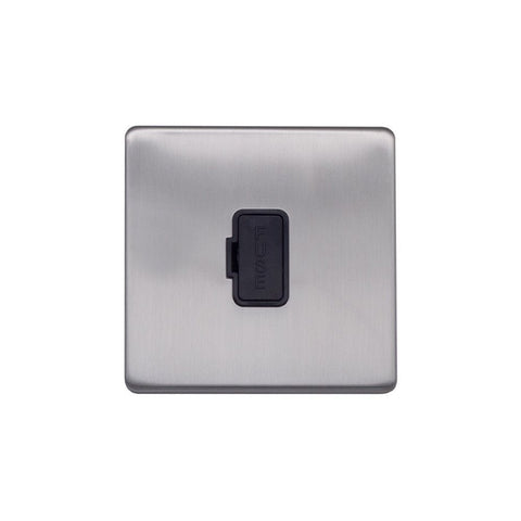 Screwless Brushed Chrome - Black Trim - Raised Plate Screwless Raised - Brushed Chrome 13A UnSwitched Fuse Connection Unit - Black Trim