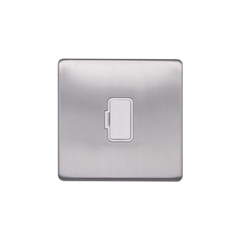 Screwless Brushed Chrome - White Trim - Raised Plate Screwless Raised - Brushed Chrome 13A UnSwitched Fuse Connection Unit - White Trim