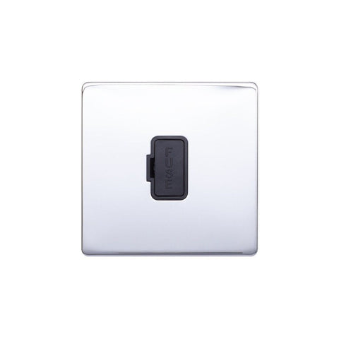 Screwless Polished Chrome - Black Trim - Raised Plate Screwless Raised - Polished Chrome 13A UnSwitched Fuse Connection Unit - Black Trim