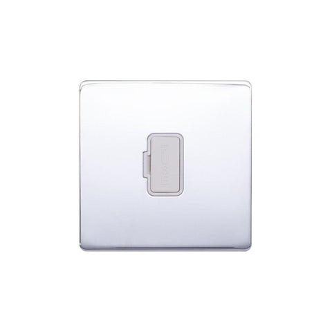 Screwless Polished Chrome - White Trim - Raised Plate Screwless Raised - Polished Chrome 13A UnSwitched Fuse Connection Unit - White Trim