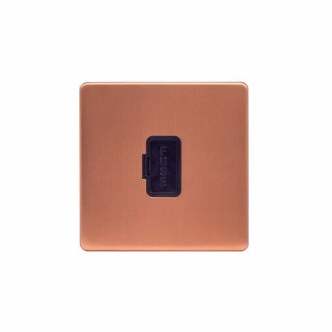Screwless Raised - Brushed Copper 13A UnSwitched Fuse Connection Unit - Black Trim - SE Home