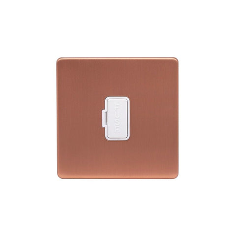 Screwless Brushed Copper - White Trim - Raised Plate Screwless Raised - Brushed Copper 13A UnSwitched Fuse Connection Unit - White Trim