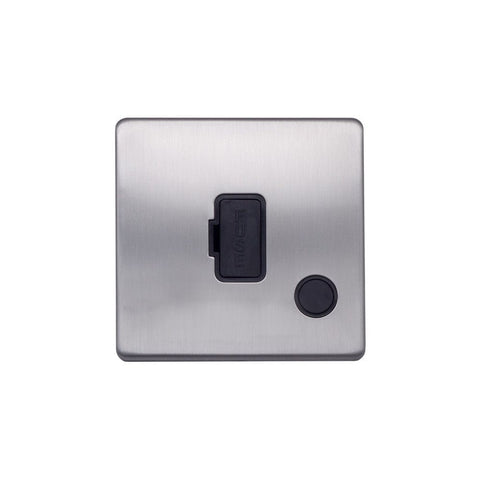 Screwless Brushed Chrome - Black Trim - Raised Plate Screwless Raised - Brushed Chrome 13A UnSwitched Connection Unit Flex Outlet - Black Trim