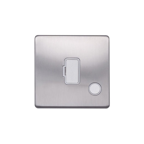 Screwless Brushed Chrome - White Trim - Raised Plate Screwless Raised - Brushed Chrome 13A UnSwitched Connection Unit Flex Outlet - White Trim