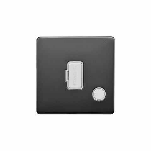 Screwless Black Nickel - White Trim - Raised Plate Screwless Raised - Black Nickel 13A UnSwitched Connection Unit Flex Outlet - White Trim